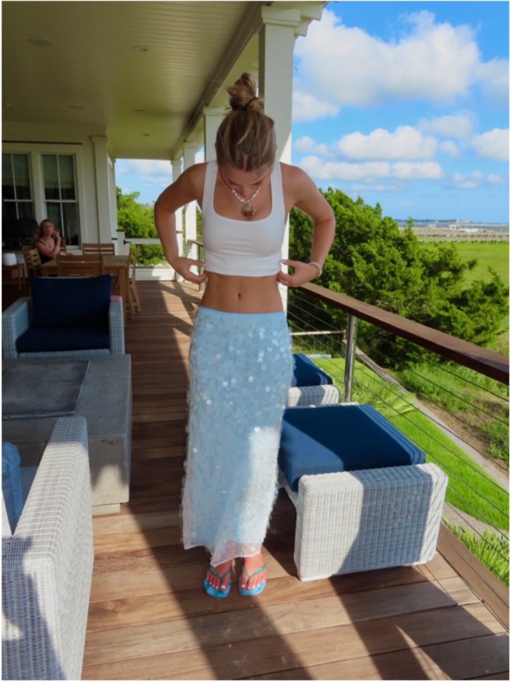 SUPERDOWN Bryony Maxi Skirt in Ice Blue Size Large